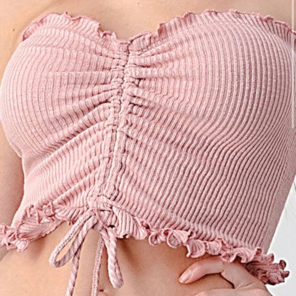 Light Pink Ruffled Drawstring Tube Top - Picture 2 of 3